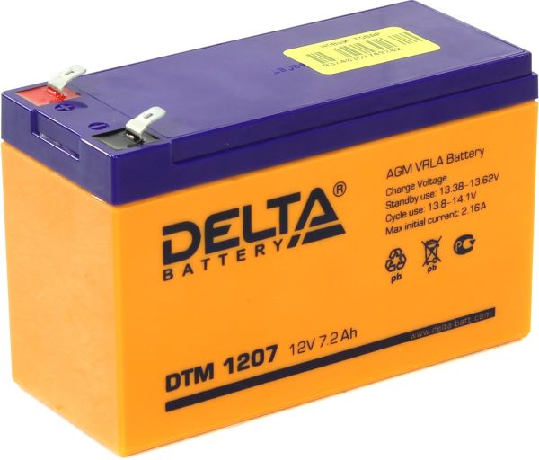 Аккумулятор для ИБП Delta Battery DTM 1207 7А/ч-12V- EN2 зажим (FASTON) - 151x65x100